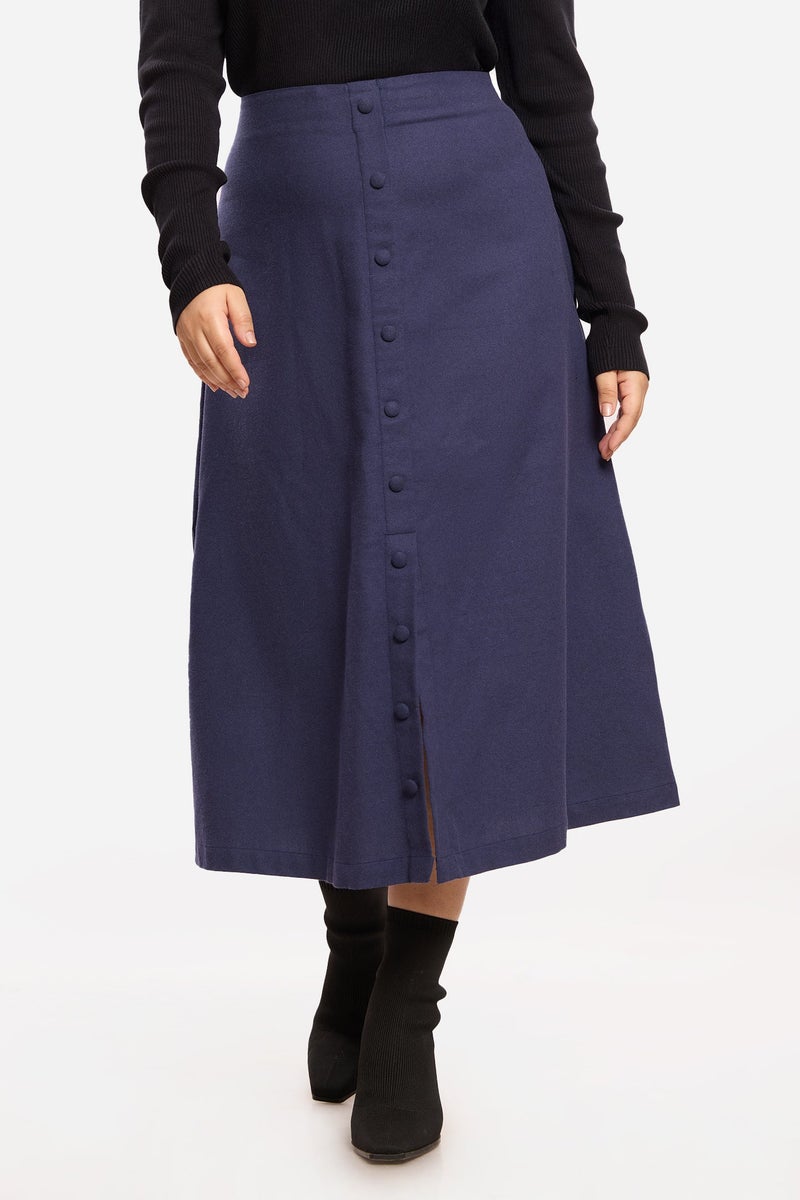 Virgio Solid Viscose Midi Plus Size Skirt With Faux Placket for Women - Image 2