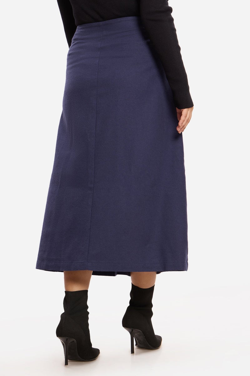 Virgio Solid Viscose Midi Plus Size Skirt With Faux Placket for Women - Image 5