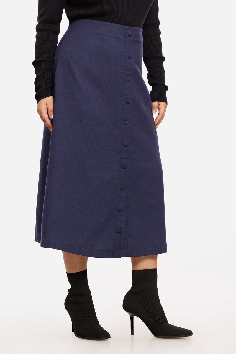 Virgio Solid Viscose Midi Plus Size Skirt With Faux Placket for Women - Image 4
