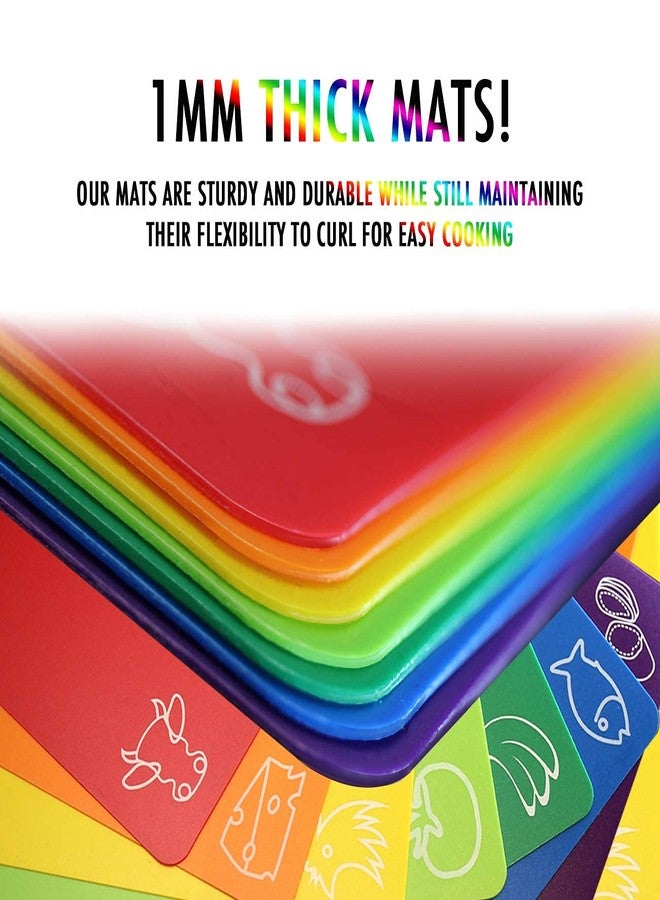 Fotouzy Cutting Board Mats Flexible Plastic Colored Mats with Food Icons, Fotouzy BPA-Free, Non-Porous, Anti-skid back and Dishwasher Safe, Set of 7 Rainbow - 7 Pieces - Image 2