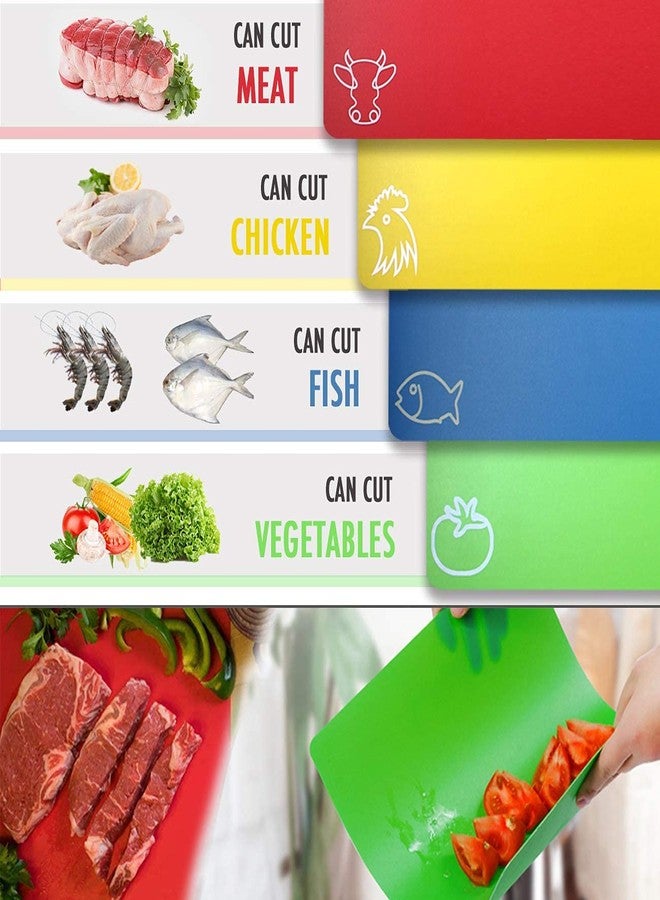 Fotouzy Cutting Board Mats Flexible Plastic Colored Mats with Food Icons, Fotouzy BPA-Free, Non-Porous, Anti-skid back and Dishwasher Safe, Set of 7 Rainbow - 7 Pieces - Image 5