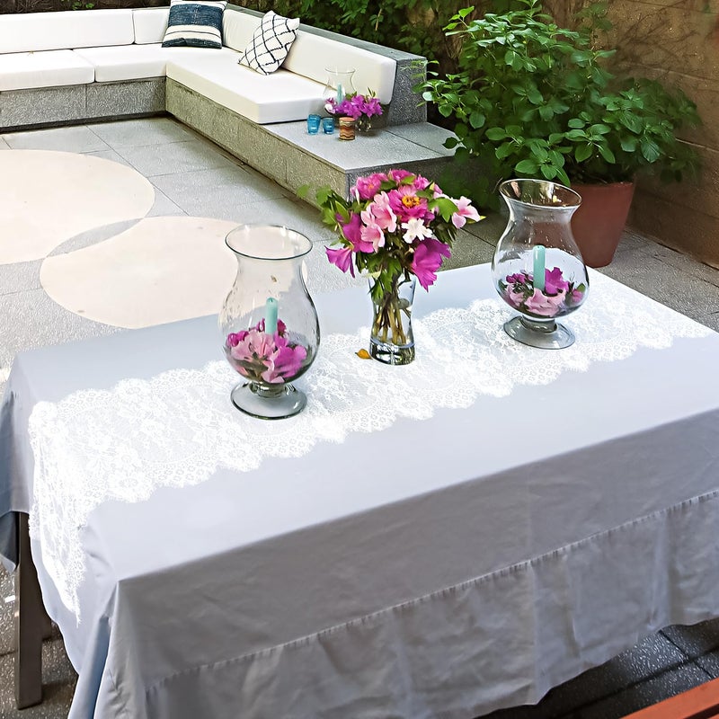Fowecelt 2 Pcs White Lace Table Runner 14 x 120 Inch Vintage Table Runner for Wedding Bridal Shower Baby Shower Party Table Decoration Rustic Rose Embroidered Boho Lace Runners - Image 4