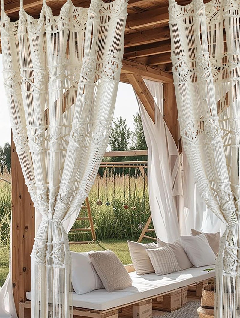 Flber Macrame Curtain Handmade Woven Doorway Curtain, Boho Room Divider, Natural Cotton Fiber Door & Window Drapes, Stylish Handcrafted Wall & Home Décor, 42" W x 75" L(1 Panel) - Image 1