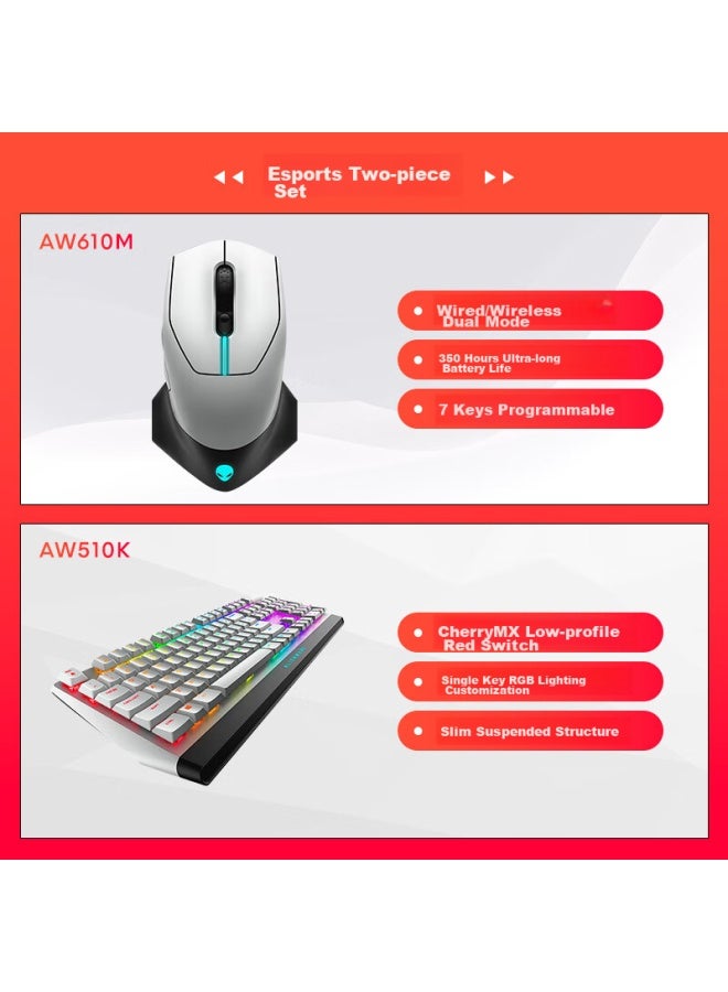 Alienware 610m+510k Keyboard And Mouse Combo High-end Rgb Gaming Accessories For Black Myth： Wukong, Gift For Girlfriend, White - Image 1
