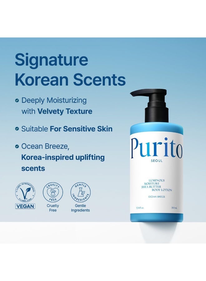 PURITO Seoul Luminous Moisture Shea Butter Body Lotion Shea Butter Gentle on Skin Moisturizing Dry Skin Pump Bottle KBeauty 300ml - Image 3