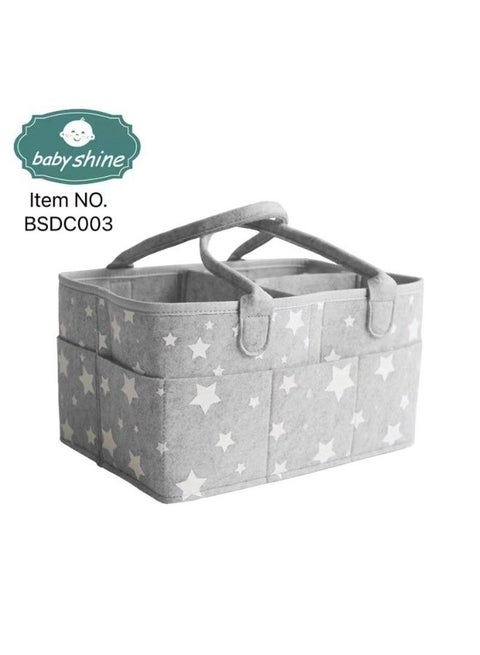 Baby Shine Diaper Caddy – Soft Felt Storage Basket for Baby Essentials – Gray with White Stars