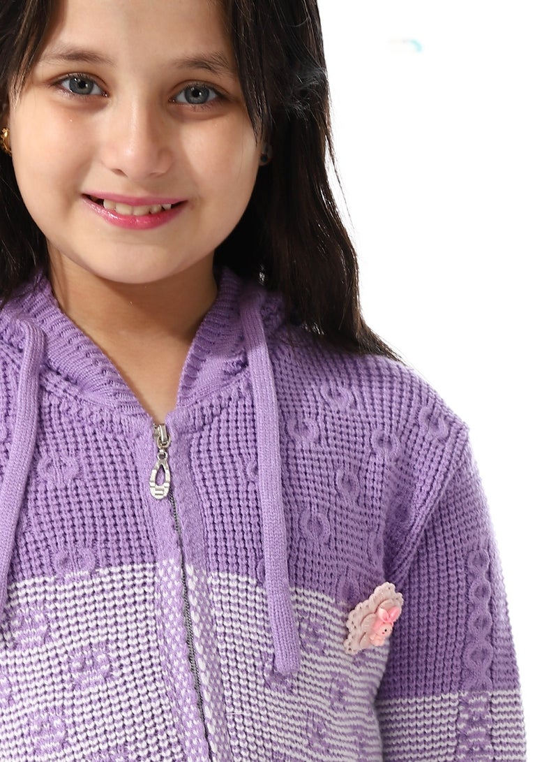 Andora Regular Fit Girls Hooded Sweater_ Purple & White - Image 4