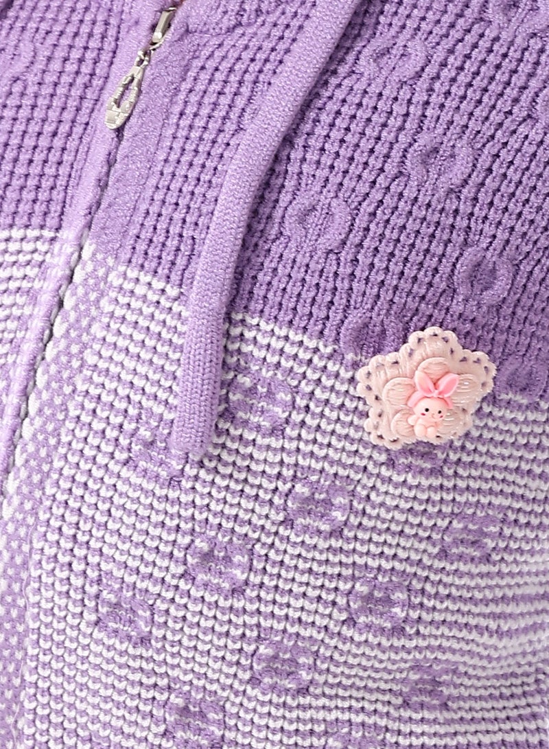 Andora Regular Fit Girls Hooded Sweater_ Purple & White - Image 5
