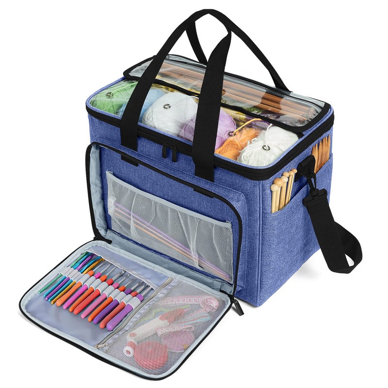 Teamoy Teamoy Knitting Bag Yarn Tote Organizer with Inner Divider Sewn to Bottom for Crochet Hooks Knitting NeedlesUp to 14 Project and Supplies Dark Blue No Accessories Included 