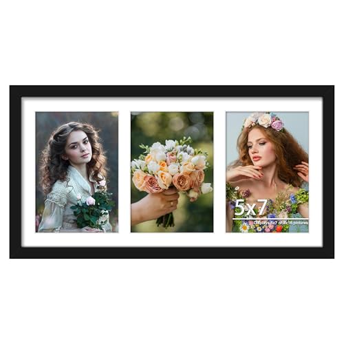 DUENPY 8x16 Collage Picture Frame, 5x7 Collage Picture Frame Displays Three 5x7 inch Photos, or 8x16 (Without Mat) for Available Horizontal Wall Mounting Display and Vertical, Black. - Image 1
