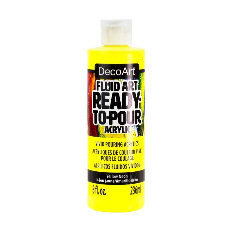 DecoArt FluidArt - Ready-to-Pour Acrylic Paint - 236 ML (8 Oz) Bottle - Neon Yellow (102) - Image 1