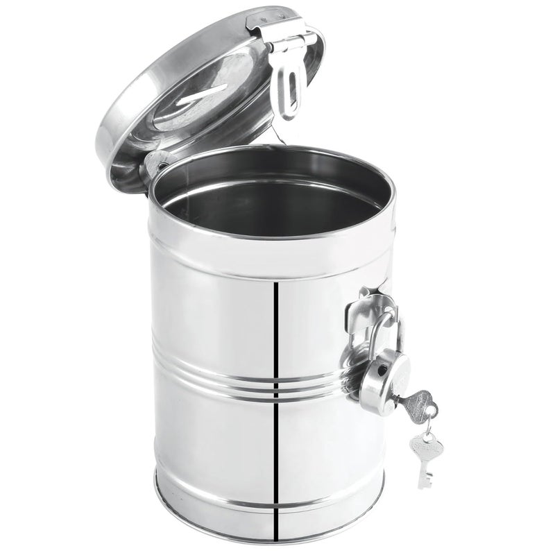 DEZNA DEZNA Stainless Steel Round Shape Gullak Bank with Lock Cash Box Pack of 1 - Image 3