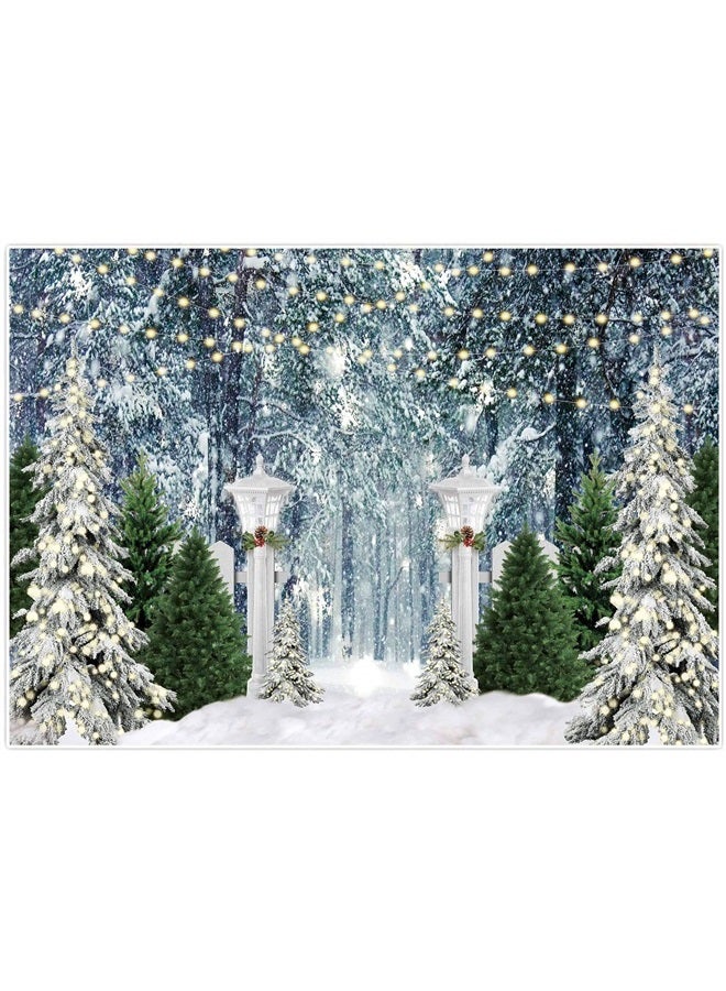 Allenjoy 82" x 59" Christmas Forest Scene Photography Backdrop Xmas Pine Trees Snow Winter Wonderland Newborn Pregnant Wedding Photoshoot Background 1st Birthday Happy New Year Holiday Photobooth Prop - Image 1
