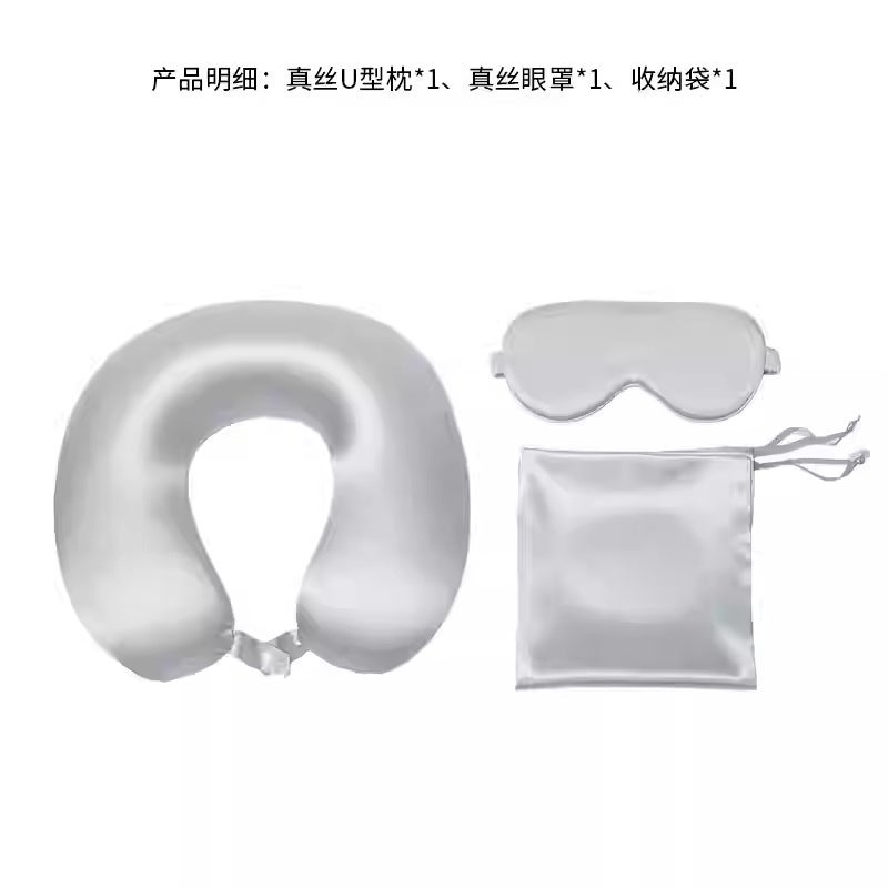 100% Mulberry Silk Travel Neck Pillow with Eye Mask - Image 1