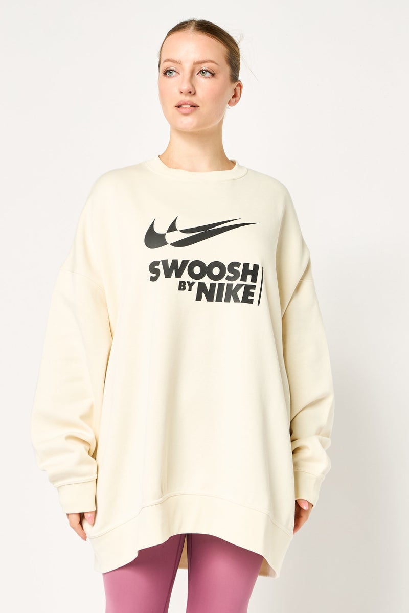 Nike سويش من نايك بلوزة نسائية واسعة الأكمام طويلة الأكمام للأنشطة الخارجية، أبيض فاتح - Image 1