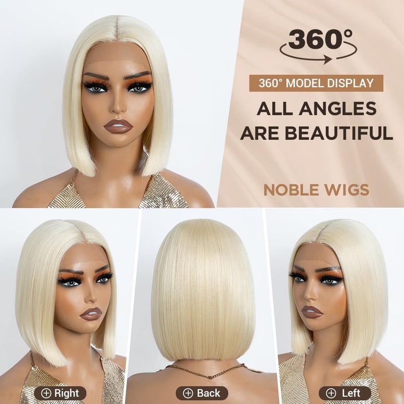 NOBLE Blonde Bob Wig Short T Part Hd Lace Front Bob Wigs for Women 10 Inches Straight Short Bob Wig Synthetic Middle Part Blunt Cut Bob Wigs for Daily Party Use - Image 5