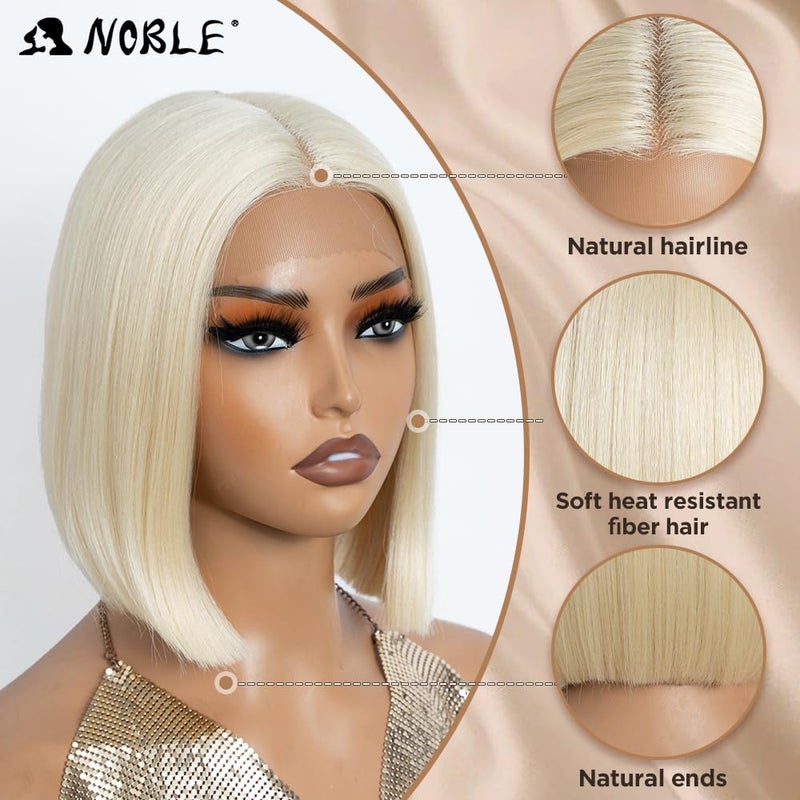 NOBLE Blonde Bob Wig Short T Part Hd Lace Front Bob Wigs for Women 10 Inches Straight Short Bob Wig Synthetic Middle Part Blunt Cut Bob Wigs for Daily Party Use - Image 3