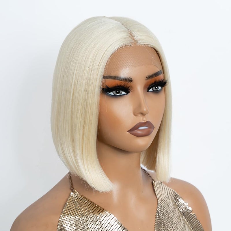 NOBLE Blonde Bob Wig Short T Part Hd Lace Front Bob Wigs for Women 10 Inches Straight Short Bob Wig Synthetic Middle Part Blunt Cut Bob Wigs for Daily Party Use - Image 1