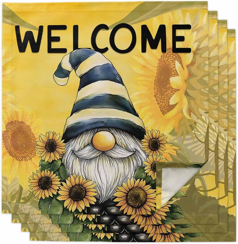 IDOWMAT Watercolor Yellow Dwarf Sunflower Cloth Napkins Set of 8Reusable Washable Napkins Cloth Summer Flower Leaves Table Dinner Napkins for Kitchen Wedding Parties - Image 1