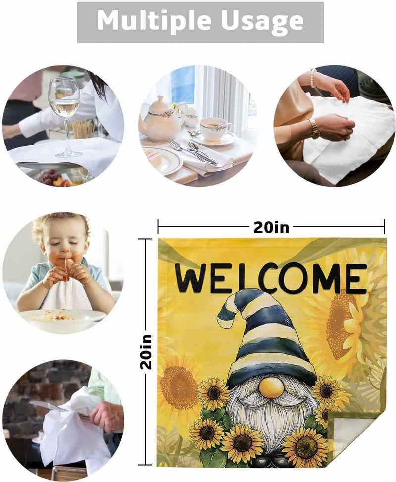 IDOWMAT Watercolor Yellow Dwarf Sunflower Cloth Napkins Set of 8Reusable Washable Napkins Cloth Summer Flower Leaves Table Dinner Napkins for Kitchen Wedding Parties - Image 5