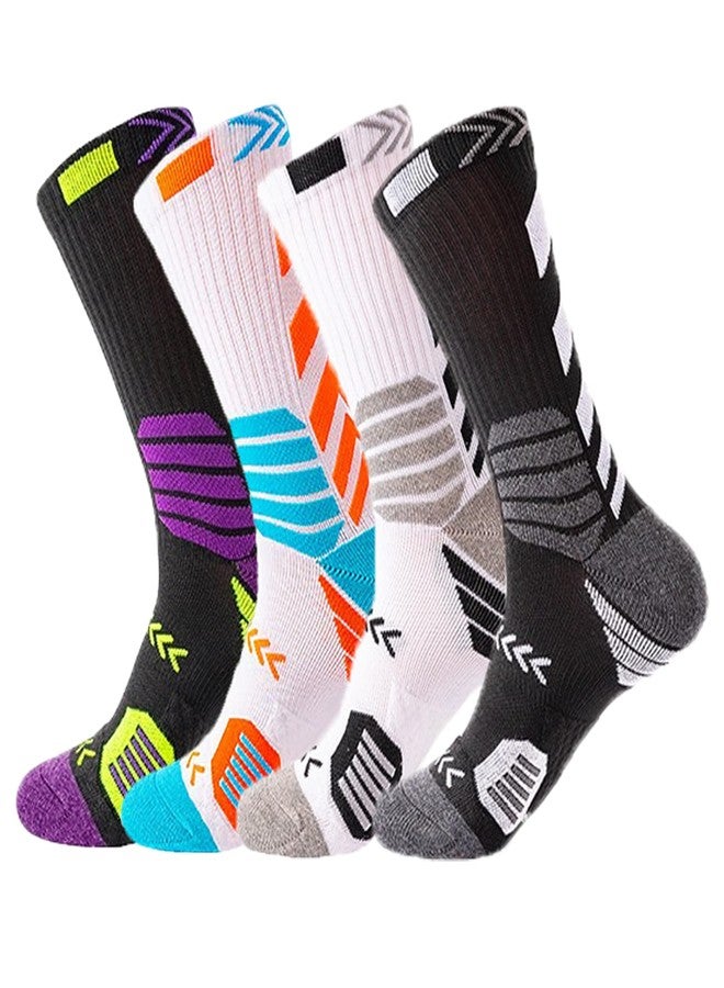 Running Socks Casual Athletic Compression Sport Basketball Socks for Men,4 Pairs Men's Thick Cushioned Socks - Image 1