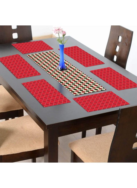 TheYaYaCafe 6 Table Mats and Runner Set for Dining Table 1 Table Runner Canvas Cotton Fabric 12X48 inches 6 Cotton Table Placemats
