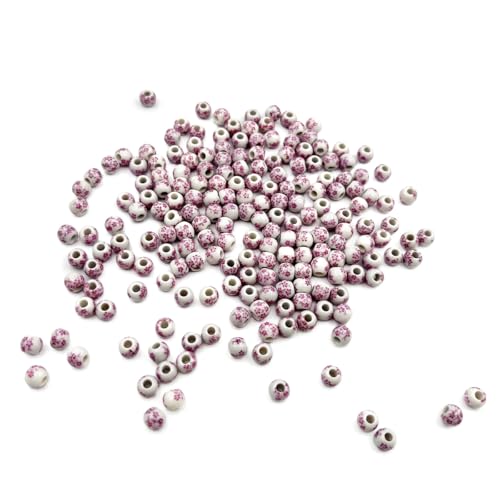 metulip About 200Pcs 6mm Porcelain Beads for Jewelry Making Pink Flower Printed Ceramic Beads Round Ceramic Spacer Bead for Handmade Jewelry Making Bracelets Necklace - Image 1