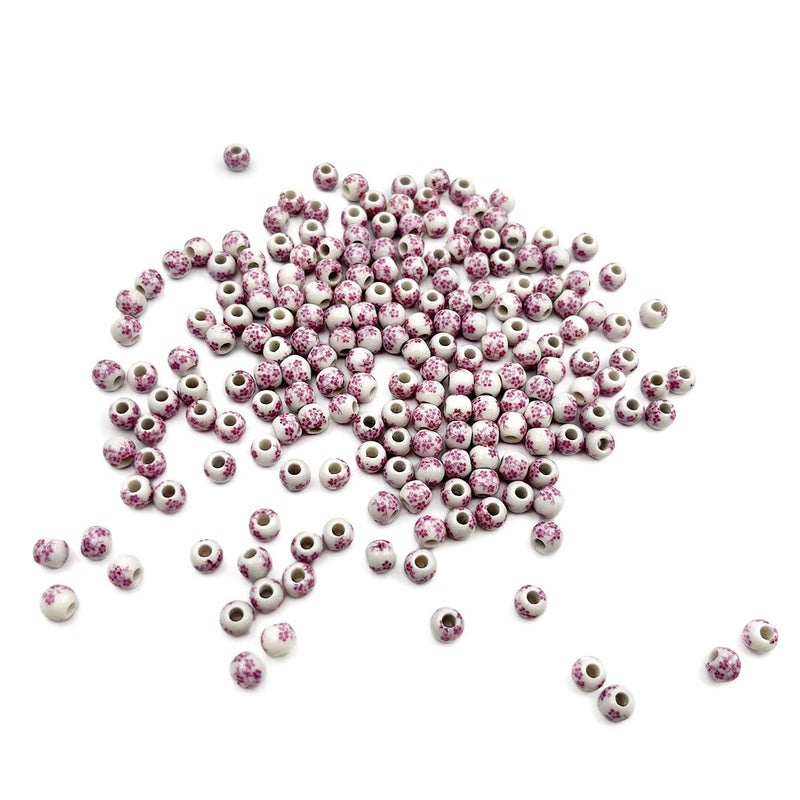 metulip About 200Pcs 6mm Porcelain Beads for Jewelry Making Pink Flower Printed Ceramic Beads Round Ceramic Spacer Bead for Handmade Jewelry Making Bracelets Necklace - Image 3