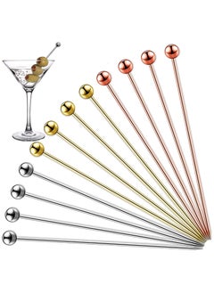 KASTWAVE Cocktail Picks, 12 Pcs Reusable Stainless Steel Cocktail Garnish Toothpicks Set for Drinks Fancy Drinks for Party Decoration Appetizers Fruit(4.3 Inches)  - Image 1