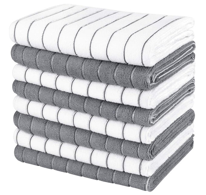 KITCHEN TOWELS8PK SUPER SOFT AND ABSORBENT DRYING TOWELS FOR DISHES MICROFIBER CLEANING CLOTH MULTIPURPOSE DISH TOWELS FOR KITCHEN HOMEGREYWHITE 18X26