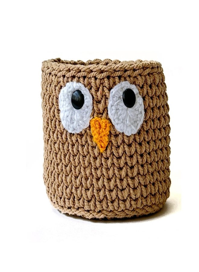 Kind Strings Cotton Yarn,Cotton Handmade Crochet Owl Storage Basket for Kitchen,Dressing Table - Hand Towel Basket Bathroom Organizer - Foldable & Washable - Eco-Friendly Nursery Storage - Beige,Round - Image 1