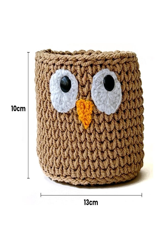 Kind Strings Cotton Yarn,Cotton Handmade Crochet Owl Storage Basket for Kitchen,Dressing Table - Hand Towel Basket Bathroom Organizer - Foldable & Washable - Eco-Friendly Nursery Storage - Beige,Round - Image 4
