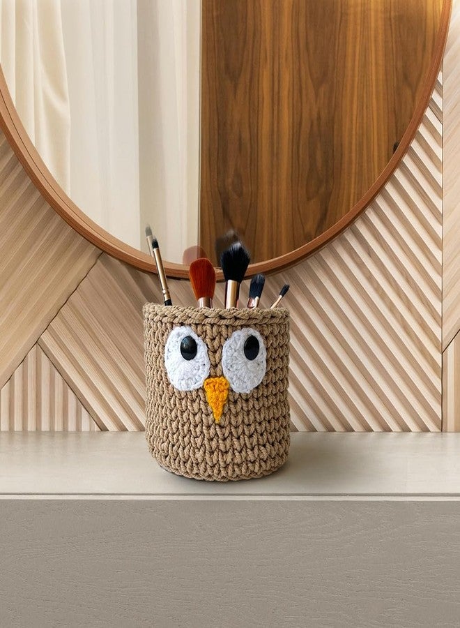 Kind Strings Cotton Yarn,Cotton Handmade Crochet Owl Storage Basket for Kitchen,Dressing Table - Hand Towel Basket Bathroom Organizer - Foldable & Washable - Eco-Friendly Nursery Storage - Beige,Round - Image 3