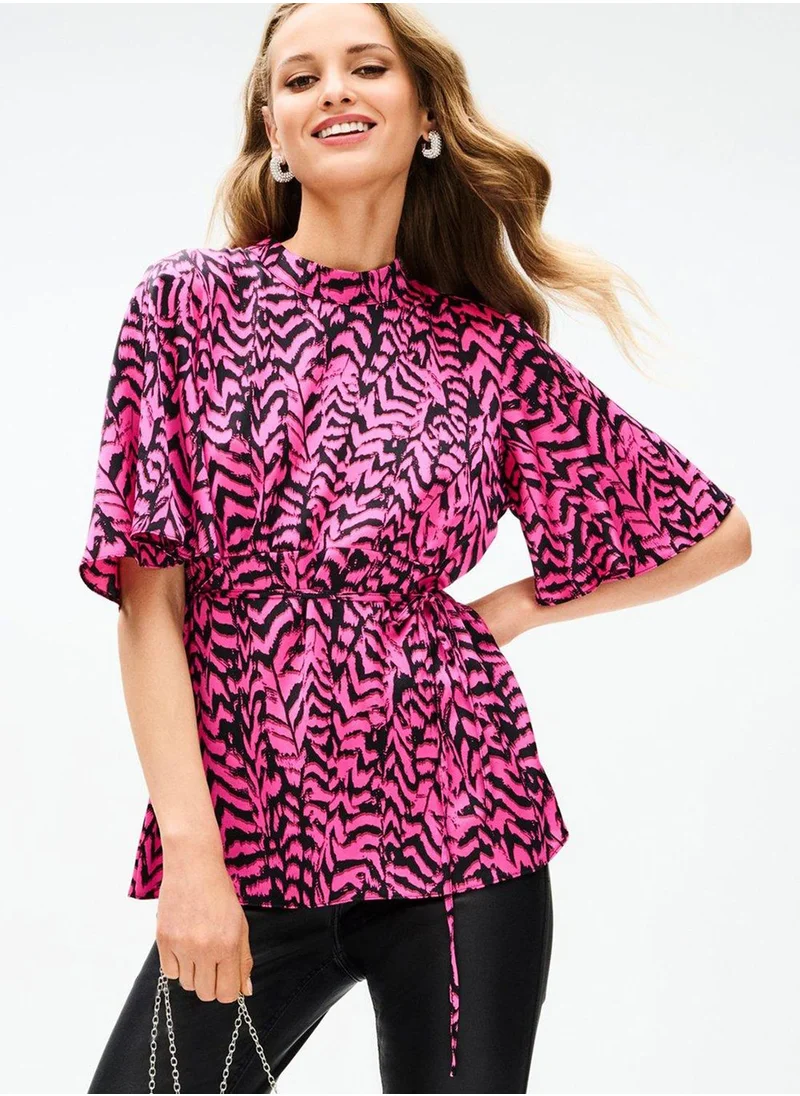 DOROTHY PERKINS Angle Sleeve High Neck Printed Top
