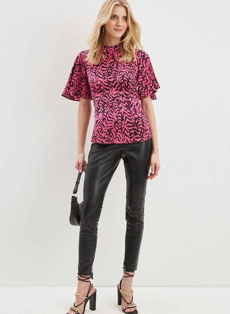 DOROTHY PERKINS Angle Sleeve High Neck Printed Top