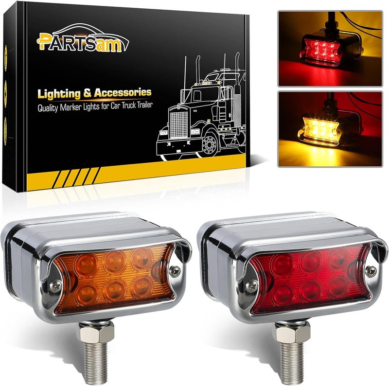 Partsam 2Pcs Double Face T-Mount Marker and Turn Signal Lights, Amber/Red 6 LED Dual Function - Image 1