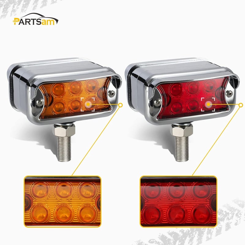 Partsam 2Pcs Double Face T-Mount Marker and Turn Signal Lights, Amber/Red 6 LED Dual Function - Image 2