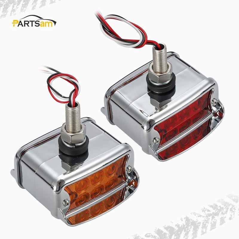 Partsam 2Pcs Double Face T-Mount Marker and Turn Signal Lights, Amber/Red 6 LED Dual Function - Image 5