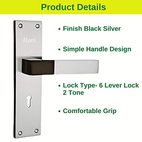Atom Heavy Duty Door Lock for Home, Living Room, Main Door, Black Silver Finish | 3 Keys | 6 Lever Double Stage Lockset for House Hotel Office(WIH51KY) - Image 5