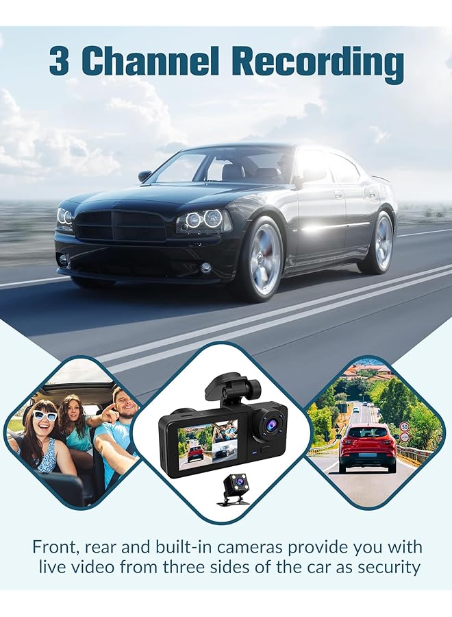 Linjie Dash Cam 1080P Fhd | Driving Recorder 3 Channel With Wifi | Wide-Angle & Night Vision | G-Sensor & Loop Recording | Waterproof Rear Cam | Vehicle Safety & Surveillance - Image 2
