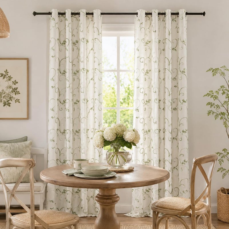 Vine Embroidered Curtains 63 Inches Long, 2 Panels, 52x63, Gray - Image 3