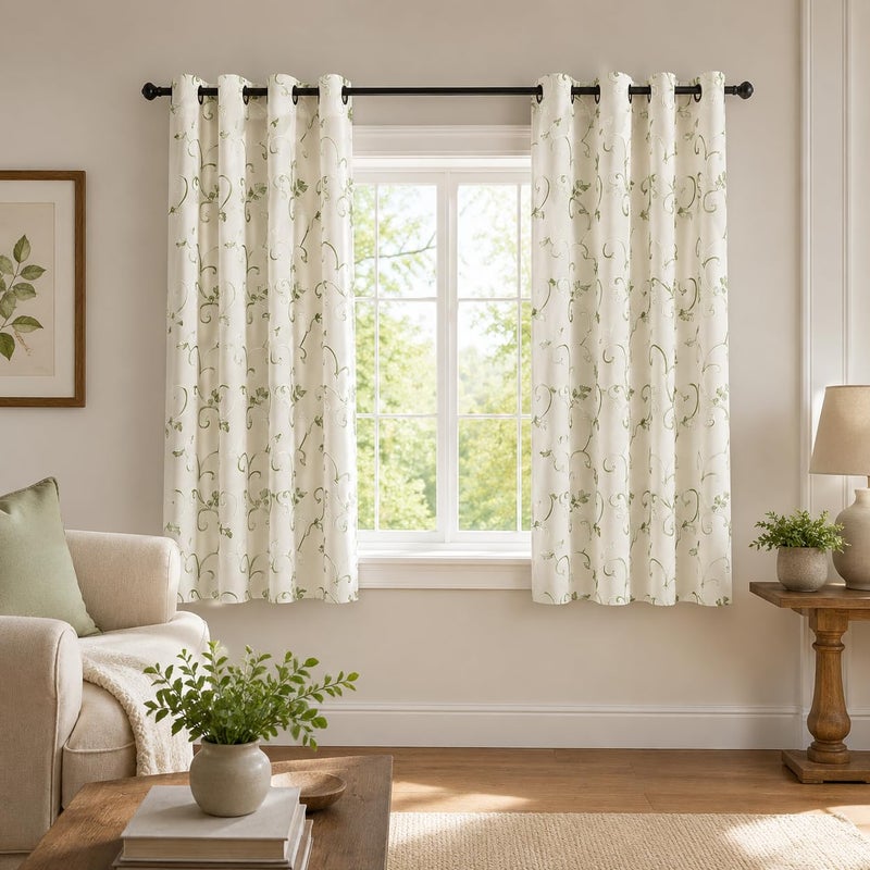 Vine Embroidered Curtains 63 Inches Long, 2 Panels, 52x63, Gray - Image 1