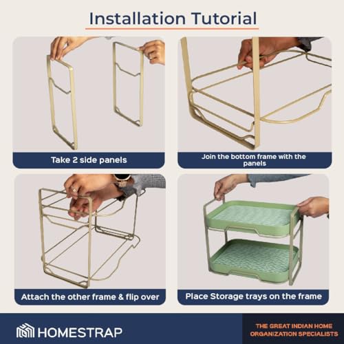 HomeStrap Plastic Double Drain Shelf Organiser |Cosmetic Organizers, Vegetable Drying Shelf With Drain Tray (Green) - Image 4