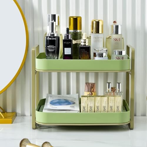 HomeStrap Plastic Double Drain Shelf Organiser |Cosmetic Organizers, Vegetable Drying Shelf With Drain Tray (Green) - Image 1
