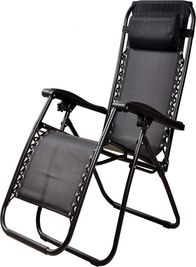 WHISKET Outdoor Patio Zero Gravity Lounge Chair with Pillow, Folding Reclining and Textilene Adjustable, Folding Lounge Lawn Chairs for Outside (Black) - Image 1