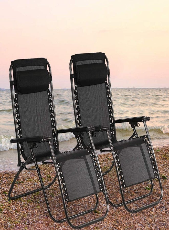 WHISKET Outdoor Patio Zero Gravity Lounge Chair with Pillow, Folding Reclining and Textilene Adjustable, Folding Lounge Lawn Chairs for Outside (Black) - Image 2