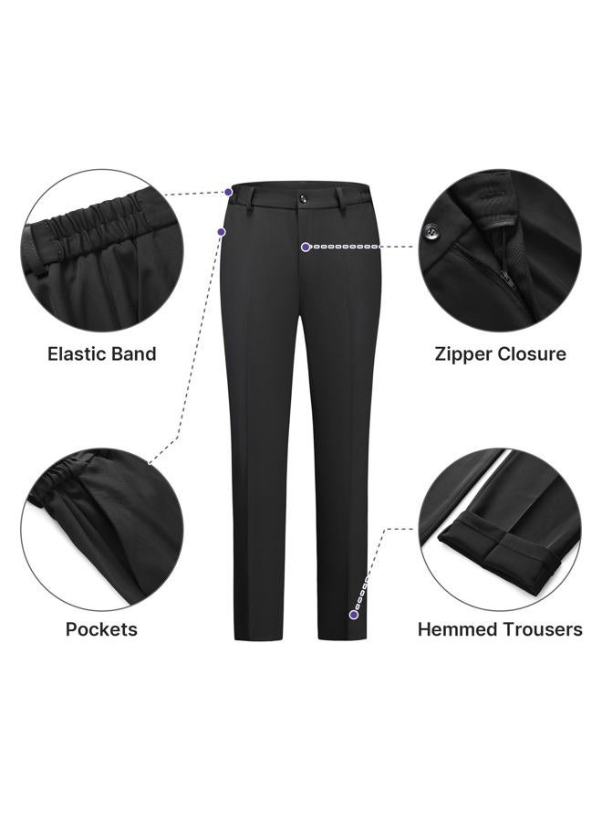 TronStore Women's Pants Suit Solid Jacket 2 Piece Set Irregular Blazer Suit Business Casual, Black, M - Image 3