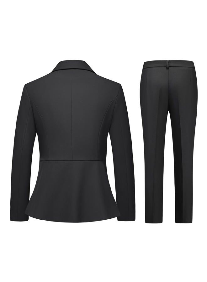 TronStore Women's Pants Suit Solid Jacket 2 Piece Set Irregular Blazer Suit Business Casual, Black, M - Image 4