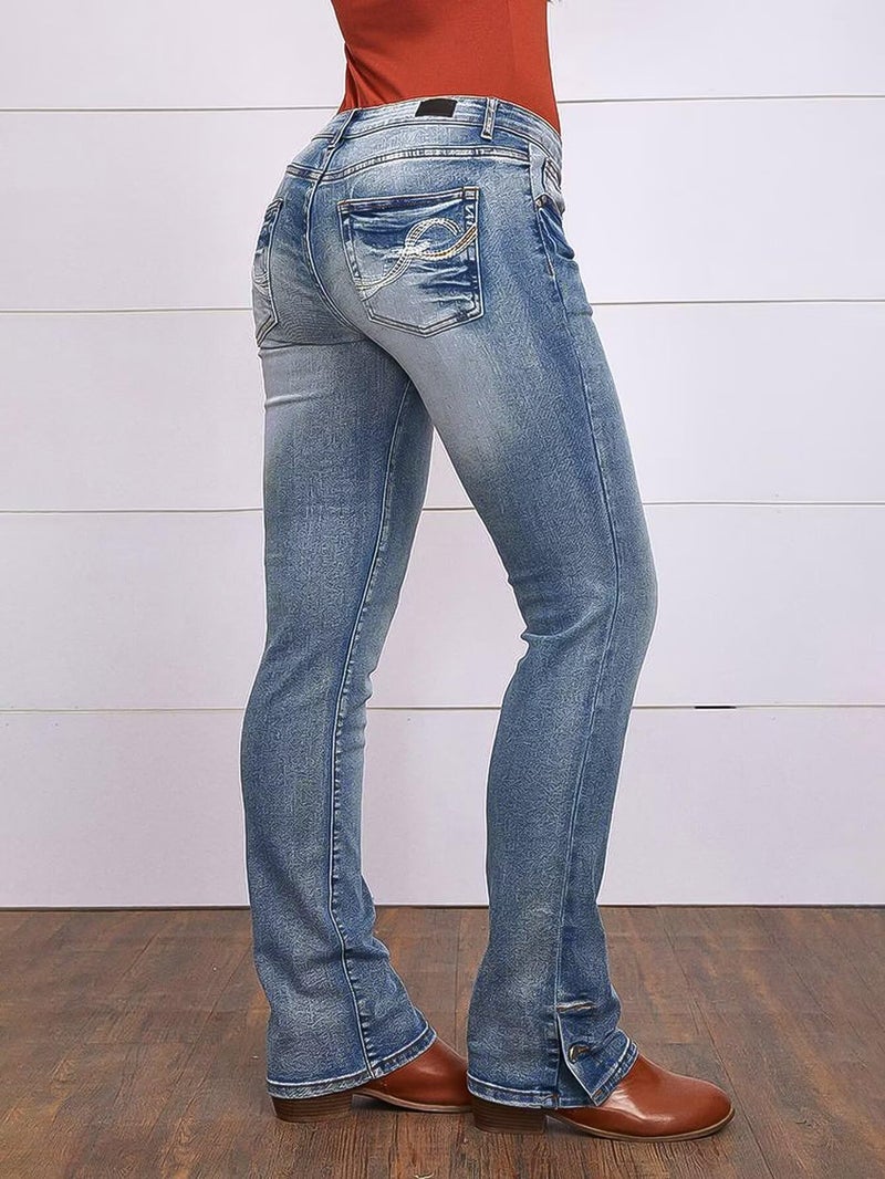 Flamingals Butt Lifting Bootcut Jeans Stretchy Casual Fall Winter Trendy Flare Leg Jeans for Women Blue L - Image 5