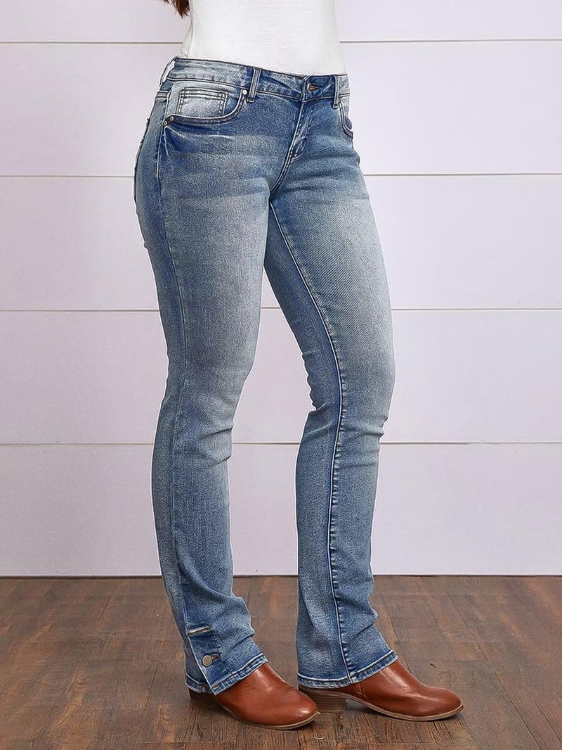Flamingals Butt Lifting Bootcut Jeans Stretchy Casual Fall Winter Trendy Flare Leg Jeans for Women Blue L - Image 3